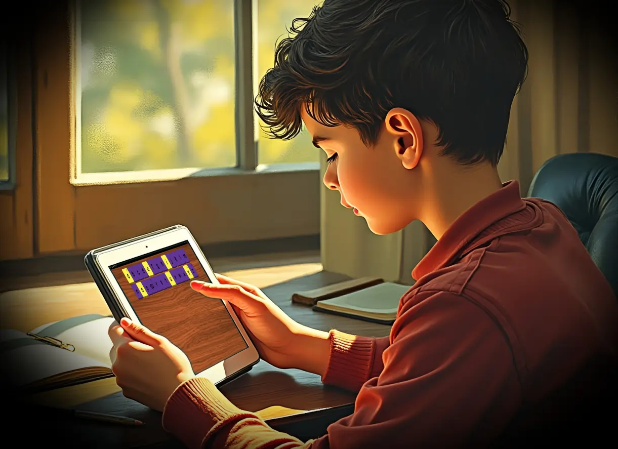 Student using TacTilesPlus digital tiles on a tablet